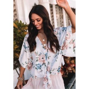 Charlotte Russe Floral Kimono Sleeve Tie Top